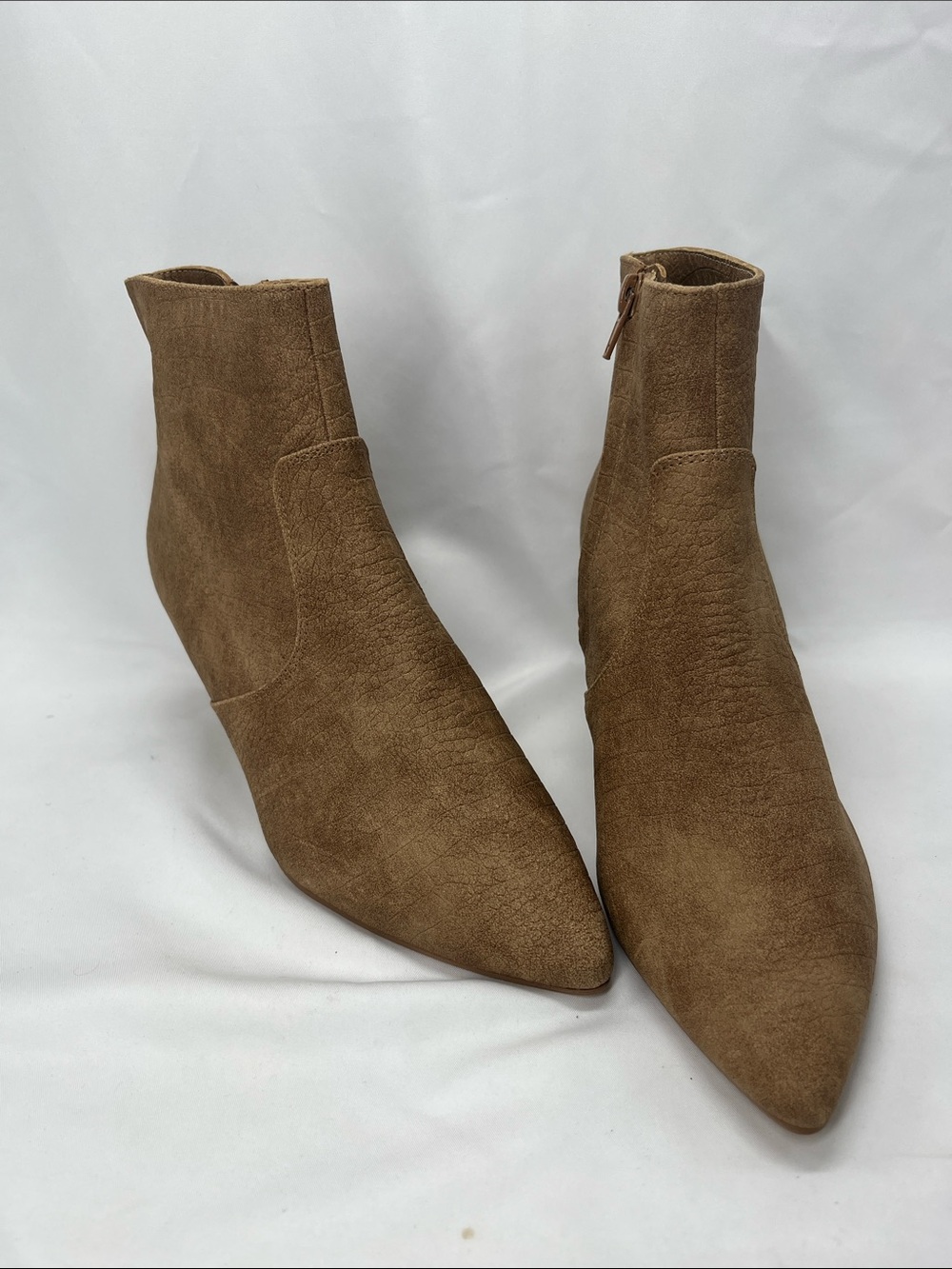 NWT Express Faux Croc Tan Kitten Heel Ankle Boots